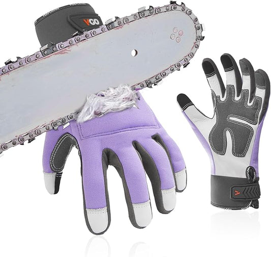 Vgo... Chainsaw Gloves,12-Layer Saw Protection on Left/Both Hand Back,Cow Leather Gloves,Touchscreen