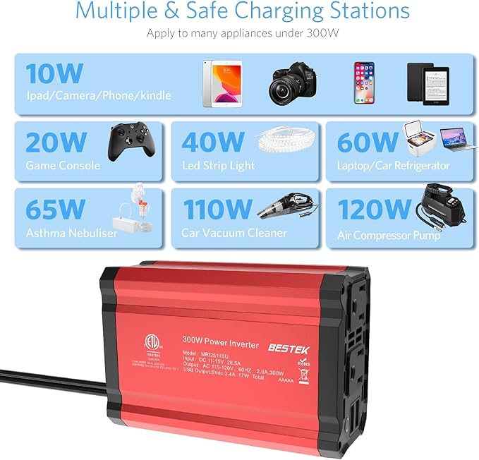 BESTEK 400W Car Power Inverter, DC 12V to 110V Car Inverter with 2 AC Outlets and 3.4A Dual USB Ports, Car Plug Adapter Outlet Converter