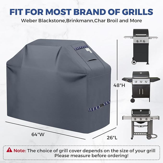 Grill Cover for Outdoor Grill 600D Heavy Duty 64Inch Waterproof,UV & Fade Resistant,BBQ Cover with Adjustable Straps,BBQ Grill Cover for Weber,Blackstone,Charbroil etc,Grey