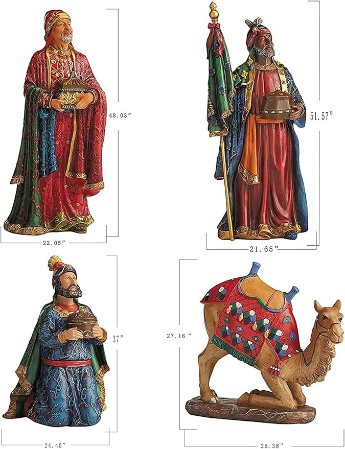Complete 12pc Outdoor Nativity Set 51" Tall - Lifelike High Res, Sturdy 22 Gauge Flat Metal, Strong Windguard Bracing. Includes Baby Jesus, Joseph, Mary, Shepherds, Wisemen, Animals