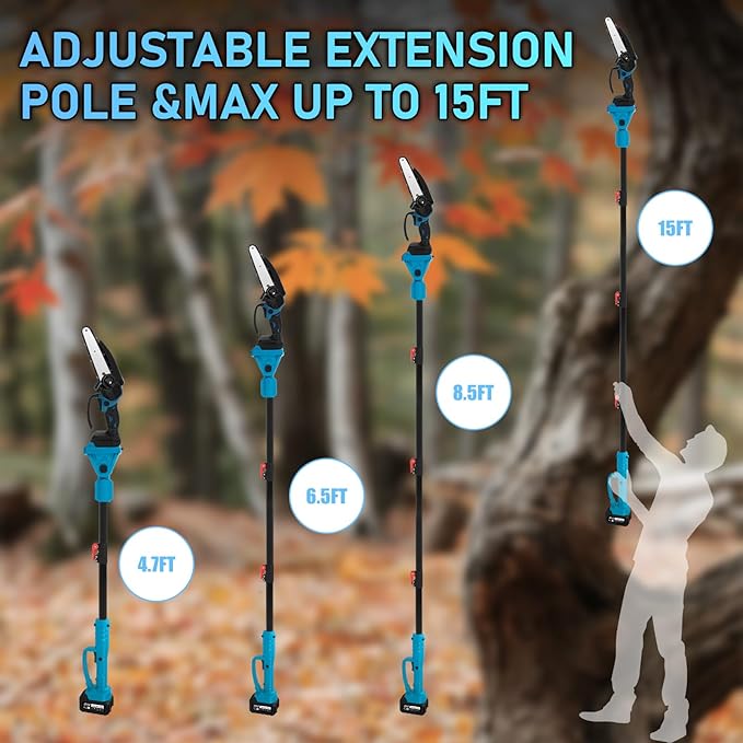 2 in 1 Cordless 6 inch Pole Saw & Mini Chainsaw with 2× 21V Battery, Electric Polesaw with Extension Pole for Tree Trimming