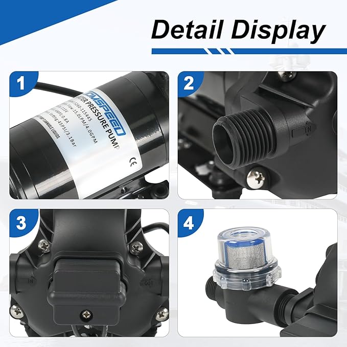 4.0 GPM 115V AC 45 PSI Revolution Water Pump with Pressure Switch Compatible with Camper, RV, Shower, Sprayer