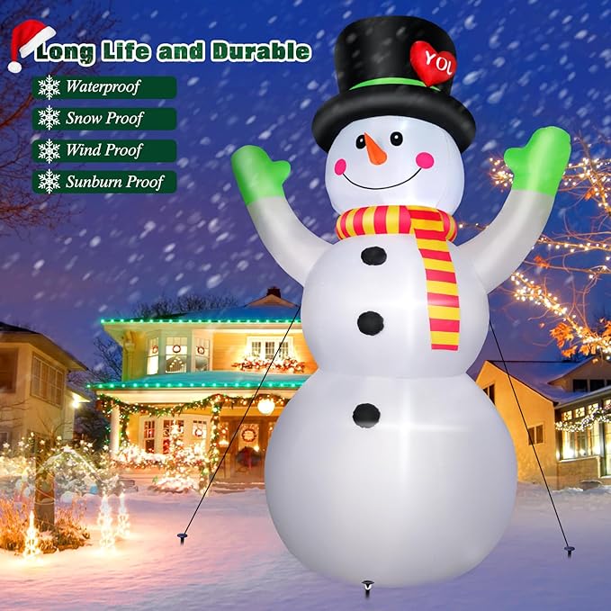 10 FT Christmas Inflatables Snowman Wear Magic Hat, Blow Up Outdoor Decorations Built-in Bright LED Light, Giant Snow Man Yard Decor for Festive Holiday Garden Patio Lawn Mall Display Hall Xmas Party