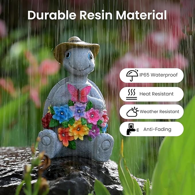 Solar Garden Outdoor Statues Turtle with 8 LED Lights, Yard Decor Tortoise for Patio, Balcony, Porch Ornament, Birthday Gifts for Mom, Housewarming Gifts for Women
