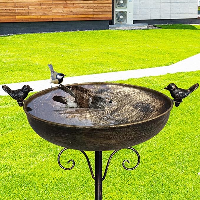 Bird Baths for Outdoor, 40 Inch High Vintage Metal Bird Bath with Cast Iron Bird Statues FreestandingBird Baths Birdfeeder Bowl for Outdoors Tray Patio Yard Lawn Decor