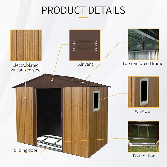8x4 ft Outdoor Metal Storage Shed with Floor Foundation and Window, Lockable Galvanized Steel Tool Shed with Sliding Door and Air Vent, Waterproof Garden Storage House for Backyard, Patio
