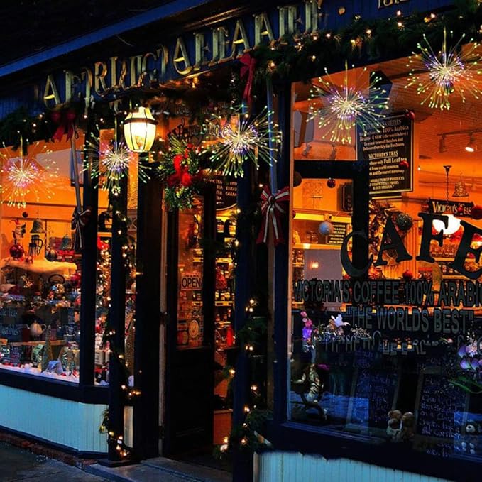 10 Pcs Total 600 LED Firework Copper Wire Lights, Fairy Twinkle Lights Solar String Lights 8 Modes Waterproof Starburst Lights for Christmas, Birthday, Bedroom, Corridor Patio, Wedding