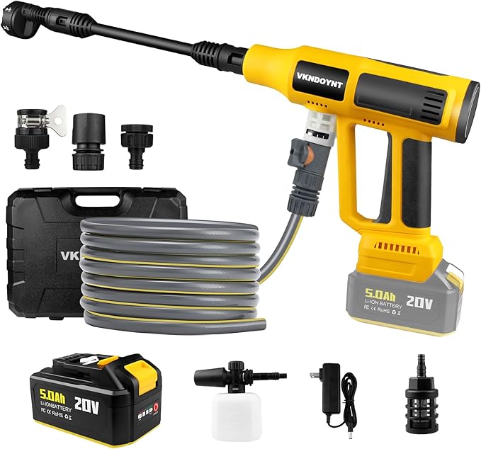 Cordless Pressure Washer with Faucet & Garden Hose Connector, 5.0Ah Battery, 2000PSI MAX Portable Pressure Washer with Brushless Motor, 4 Speed Adjustment LCD Touch Screen, 6-in-1 Nozzle