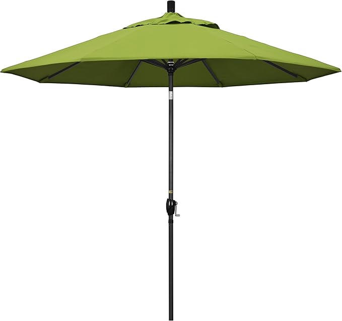 California Umbrella GSPT908302-5429 9' Round Aluminum Market, Crank Lift, Push Button Tilt, Black Pole, Sunbrella Macaw