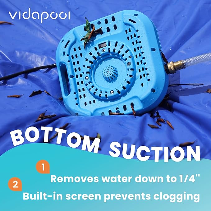 1/2 HP Pool Cover Pump Automatic On Off, Submersible Sump Pump Inground/Above Ground, 2169 GPH Water Removal Pump with 25 Feet Power Cord for Swimming Pool, Pond, Basement, Window Well