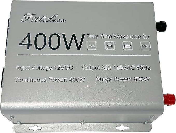 Pure sine Wave Inverter DC 12V Input and AC 110V Output with LCD Display, USB Output Port, Type-C Output Port (400W)