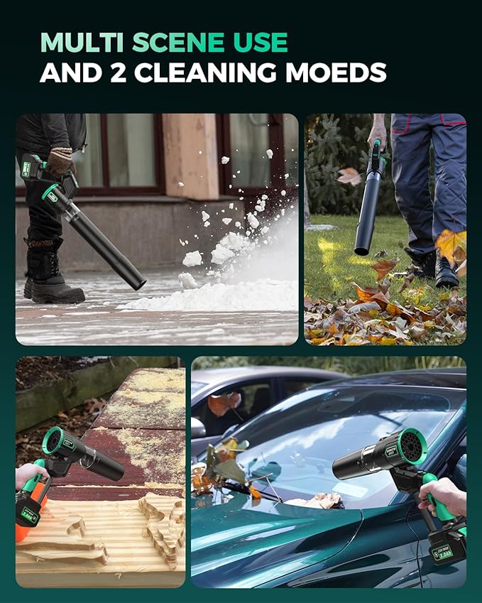 Electric Leaf Blower Cordless, Brushless Motor 2× 3.0Ah Batteries, Lightweight Leaf Blowers 180° Rotatable, 3 Speed Portable Blower for Lawn Care/Leaves/Yard/Garden/Patio/Snow
