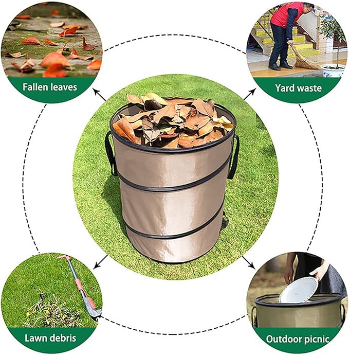 37.8L Collapsible Leaf Trash Can, Heavy Duty Lawn and Leaf Bag with Handle Locking Design Outdoor Leaf Bin for Yard Garden Camping Lightweight Foldable Trash Container