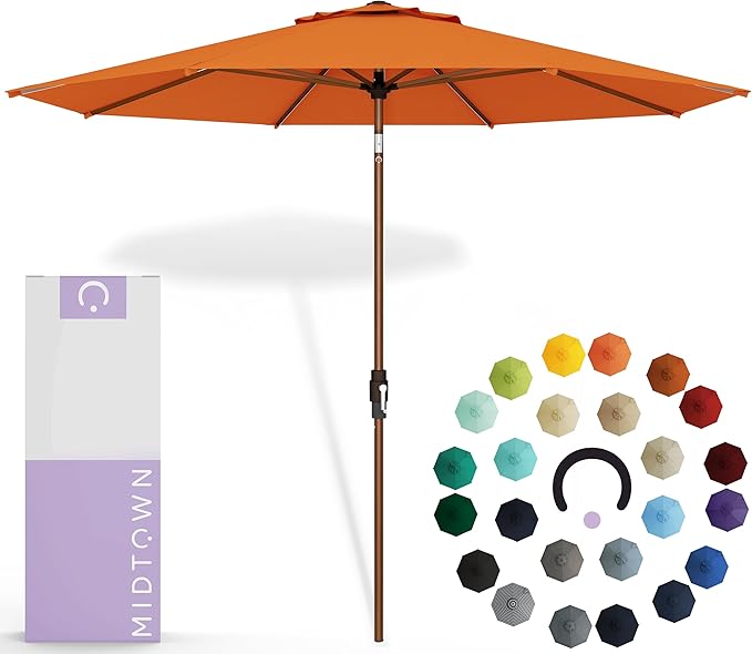 Midtown Umbrellas Sunbrella Umbrella Large Patio Umbrella 2-10 Feet in Canvas Tuscan Fabric, Auto-Tilt Aluminum Frame Backyard Umbrella, Deck Umbrella, Garden Umbrella & Porch Umbrella - Wooden Pole