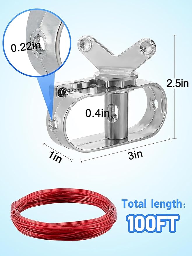 Pool Cover Cable & Winch Kit - 100ft Plastic Coated Steel Wire & Heavy Duty Zinc Alloy Spring Loaded Ratchet for Above Ground Swimming Pool Winter