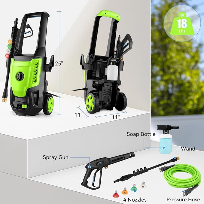 Pressure Cleaner 5000 PSI 4.0GPM Portable Power Cleaner with 4 QC Nozzles, 500ML Foam Cannon for Cars/Fences/Driveways/Home/Patios Cleaning, Green