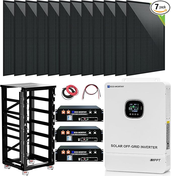 ECO-WORTHY Home Off-Grid Solar Power System: 10KW 120V/240V Output+ 15.36kWh UL1973&UL9540A Certified Lithium Battery (3 * 48V100Ah)+ 4920W Solar Panel (12 * 410W)，Complete Off-Grid Solar Kit