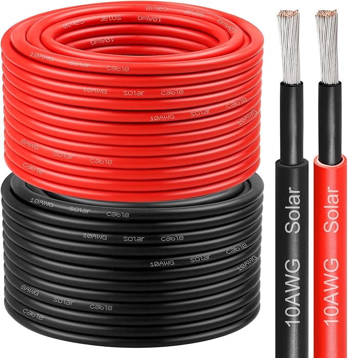 10 AWG Solar Cable 200FT Red + 200FT Black Tinned Copper Wire, 10 Gauge Solar Panel Wire for RV, Automotive, Trailer, Marine, Outdoors