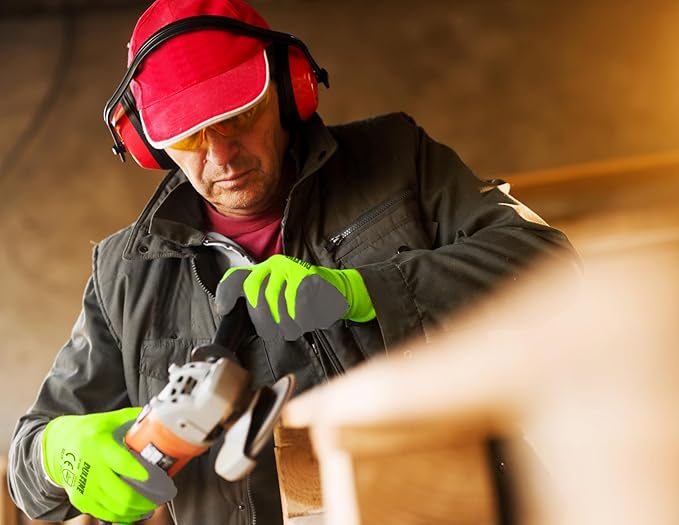 DULFINE Safety Work Gloves for Men PU Coated 12 Pairs Bulk Pack,Hi-Vis Yellow Seamless Knit Glove with thin Polyurethane Coated Smooth Grip on Palm & Fingers,Ideal for General Duty Work X-(Small)