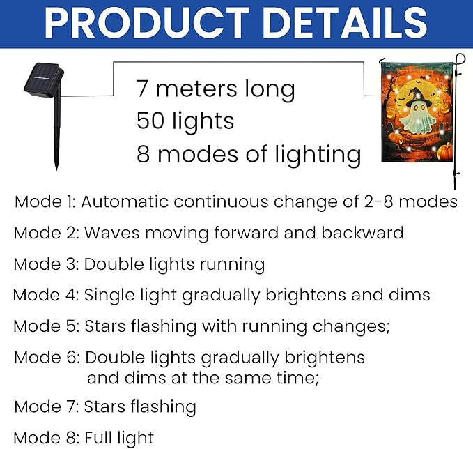 FLAGWIX Halloween Garden Flag - Solar Flag Light for Garden Decor 11.5"x17.5" - Fall Garden Flags for Halloween Decorations, Yard Flags for Fall Outdoor Decor, Outside Decorations for Yard