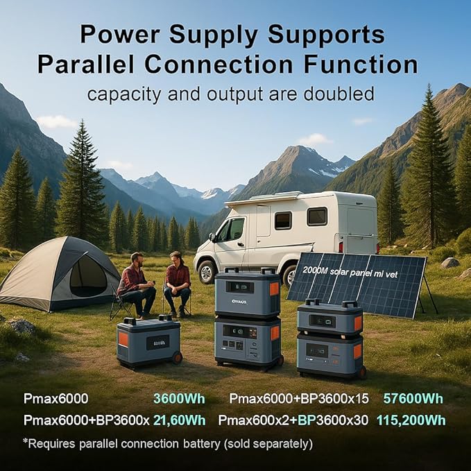 OSCAL 120V/240V 6000W Solar Generator with 1x200W Solar Panel,Promax6000 Dual Voltage 3600WH Lifepo4 Battery Portable Power Station with 14 Outlets,2200W 1.96H Fast Charge,for Home Backup
