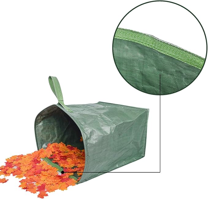UNISTRENGH Garden Lawn Leaf Yard Waste Bag Large Clean Up Container Tote Gardening Trash Reusable Garbage Storage Bags, 53 Gallons (Green-Single)