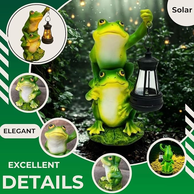 Solar Garden Statues Outdoor Decor-Frog Statue with Solar Lantern-Fairy Garden Outdoor Decor Art for Patio,Yard,Lawn Ornament,Unique Birthday House Warming Gifts for Women,Mom,Dad
