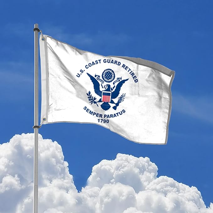 AGAS USCG Coast Guard Retired Boat Flag 12x18 inch - Printed 200 Denier Nylon - Double Stitched Edges Canvas Header Brass Grommets - Indoor/Outdoor United States Coast Guard Retired Boat Flag