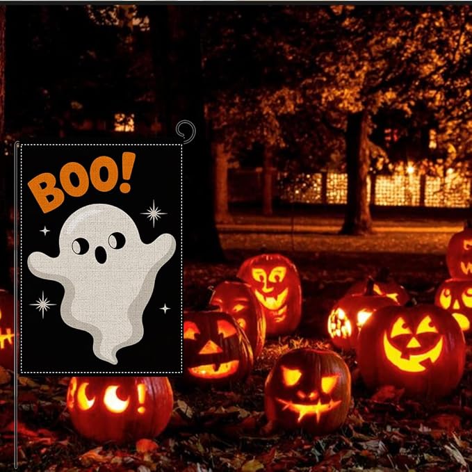 HTBIG Halloween Ghost Decor Garden Flag, Boo Ghost Halloween Garden Flag, Yard Flags for Outside 12x18 inch, Outside Yard for Home Decorations