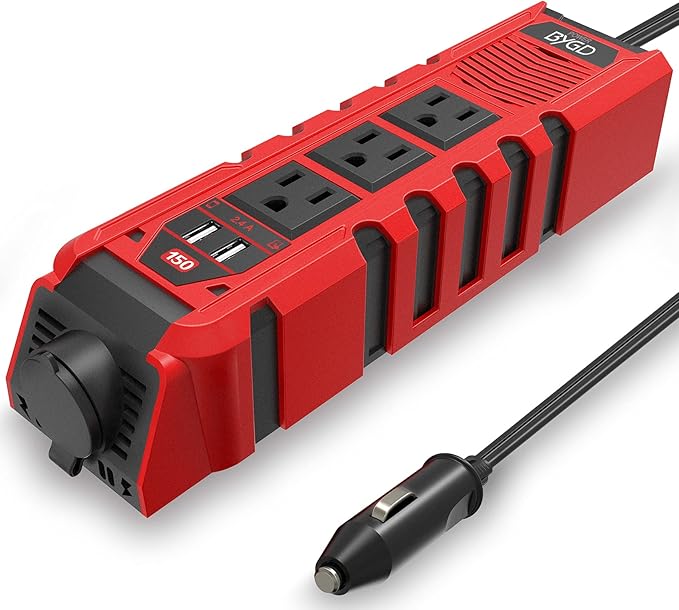 150W Car Power Inverter DC 12V to 110V AC Converter with 3 AC Outlets 2 Quick Charger 4.8A Dual USB Ports Cigarette Lighter Socket Charger Adapter