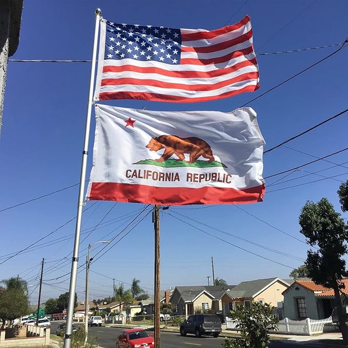 Double Sided California Republic State Flag Banner 3x5 Outdoor- UV Fade Resistant- Cali CA Bear Flags Banners- 3Ply 240D 4 Rows Stitched With Canvas Header & 2 Brass Grommets