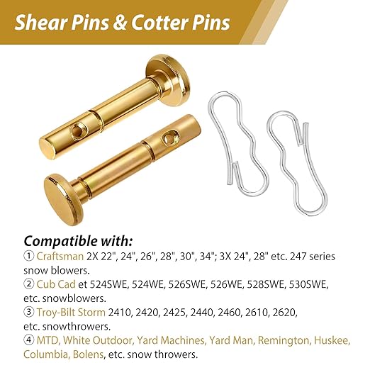 10 pcs Shear Pins and Cotter Pins for Snowblower - 738-04124A Shear Pins & 714-04040 Cotter Pins Kit Compatible with Cub Cadet, Troy Bilt, MTD, Craftsman Snow Blower