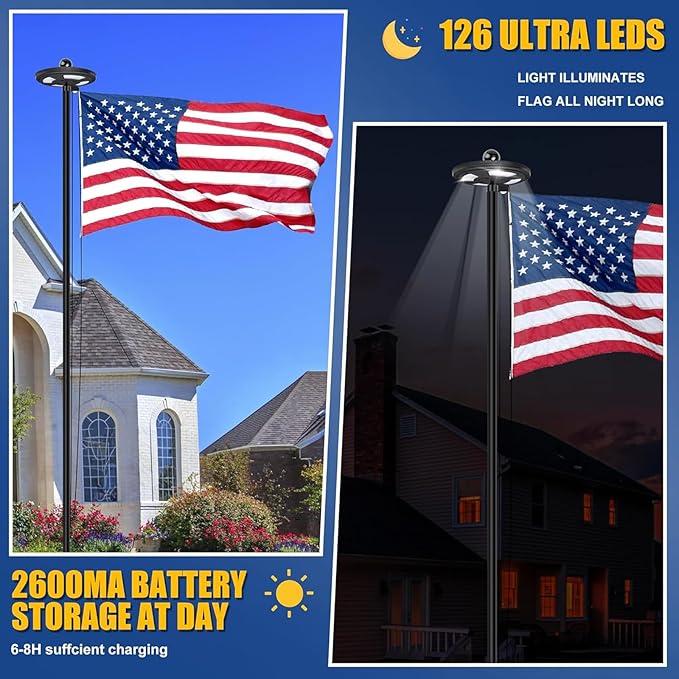 20FT Black Heavy Duty Flag Pole Kit with 3x5 Ft American Flag & Solar Light - 12 Gauge Aluminum Tubing, Resistance High Winds, Hardware Flagpole Set for Residential Commercial Outdoor Ready