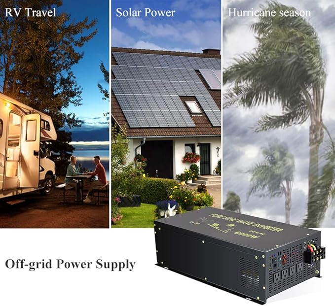 WZRELB 6000W 12V 120V Pure Sine Wave Power Inverter 4 AC Outlets Wired Remote Control,RV, Camping