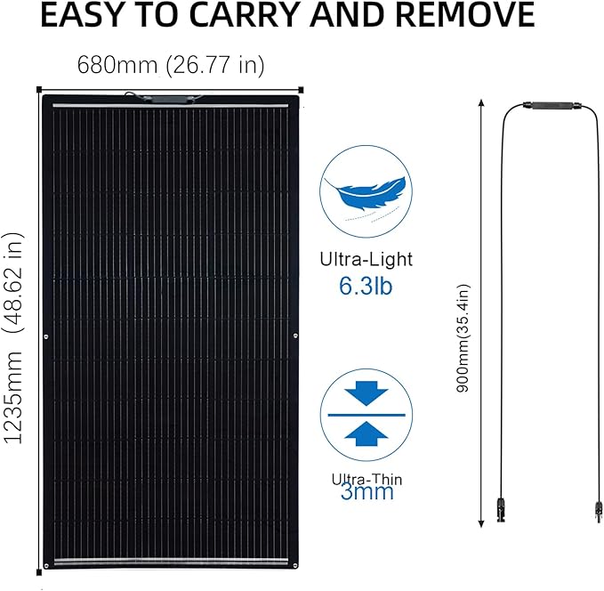 Flexible Solar Panel 300W /2PCS 150W Fiberglass Monocrystalline Lightweight Module for Off-Grid RV Boat Van Cabin Uneven Surfaces 12V/24V Battery Charge (300W Solar Panel)