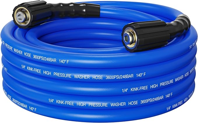 Pressure Washer Hose 25FT 1/4'' Kink Resistant 3600 PSI Power Washer Hose Extension with Leak-Free M22 Female and 3/8" Quick Connection Kit (25FT)