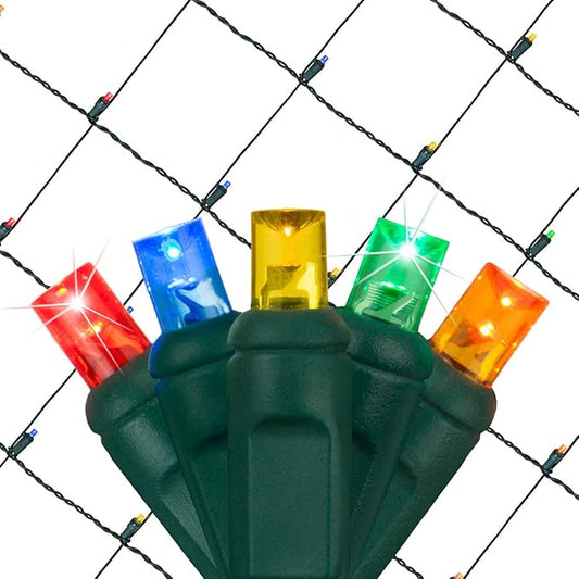 Wintergreen Lighting SoftTwinkle Pulsing Net Twinkle Lights, Outdoor Twinkling Christmas Lights, Green Wire (70 Lights, 4’ x 6’ Net, Multicolor)