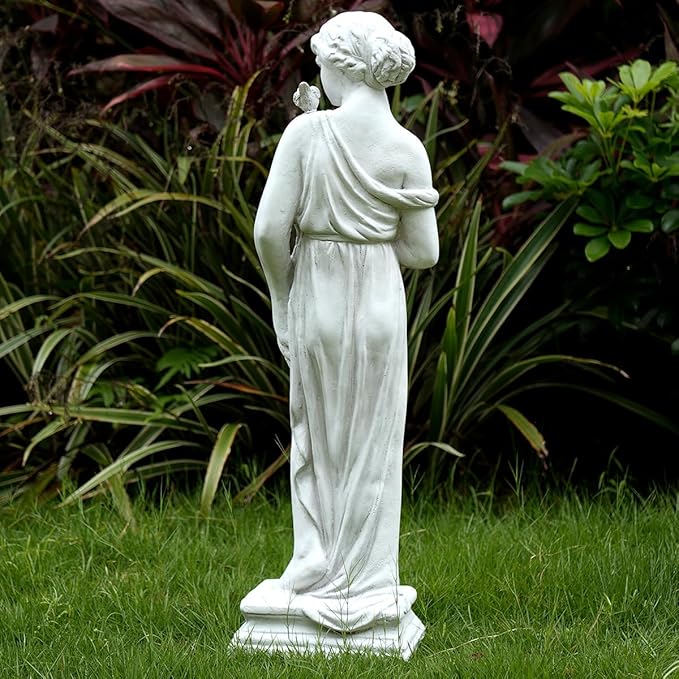 Outdoor Statue with Birdbath Bird Bath Bowl, Nymph Sculpture Goddess of Greek Mythology Roman Style for Patio Yard Lawn Porch Decor, Grey (Nymph)