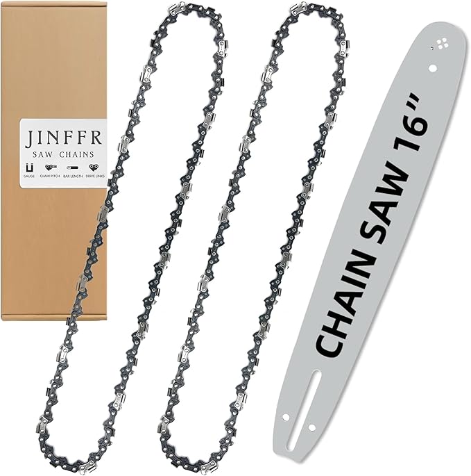 16 Inch Chainsaw Bar and Chain Combo - 56 Drive Links .050" Gauge, 3/8" Pitch, 16" Chain Low-Kickback Chainsaw Chains Compatible with Craftsman, Echo, Homelite, Poulan (2Chain+1Bar)