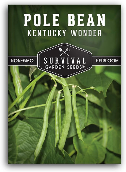Survival Garden Seeds - Kentucky Wonder Pole Bean Seed for Planting - 1 Pack with Instructions to Plant and Grow Green Snap Beans in Your Home Vegetable Garden - Non-GMO Heirloom Variety