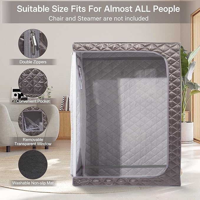 Smartmak Full Size Steam Sauna Tent, Portable Whole Body Home Spa Room, 1 or Two Person Large Space, Steamer NOT Included (47.28" x 35.46" x 63" Darkgrey)