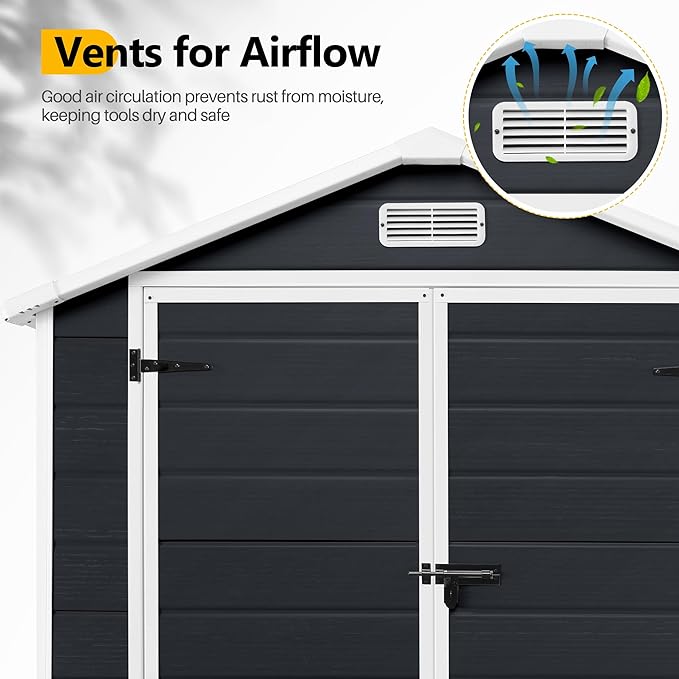 HUGROVE 6×4 Outdoor Storage Shed with Floor, Waterproof & UV-Resistant Resin Garden Shed for Backyard, Weather-Resistant Plastic Tool Shed with Lockable Double Doors, Air Vents & Side Window
