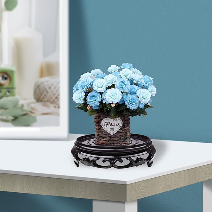 Hapivida Plant Stand, 6.1in Round Plant Riser Flower Pot Display Stand Plant Rack Holder Planter Tray Oriental Style Furniture Indoor Outdoor for Desktop Counter Room