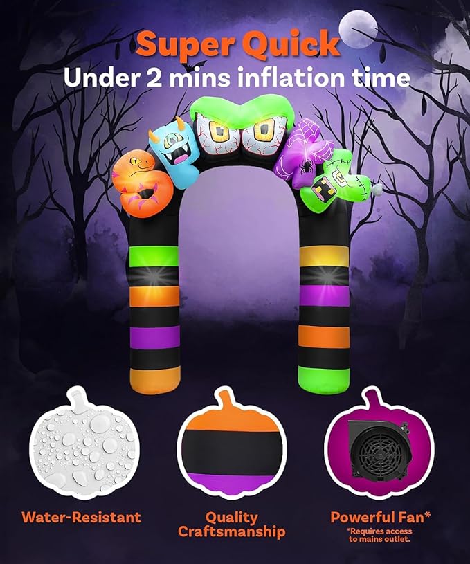 Giant Halloween Inflatables 9FT Spooky Archway, Halloween Inflatable Arch Built-in 8 LED for Spooky Halloween Inflatables Outdoor Decoration Graden Lawn Decor Party Haunted House
