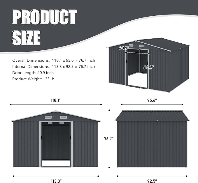 8x10 FT Outdoor Tool Shed, Metal Garden Shed with Sloped Roof, Corrosion-Resistant, UV-Protected Steel Storage for Backyard, Lawn, Garden Tools, Easy Assembly