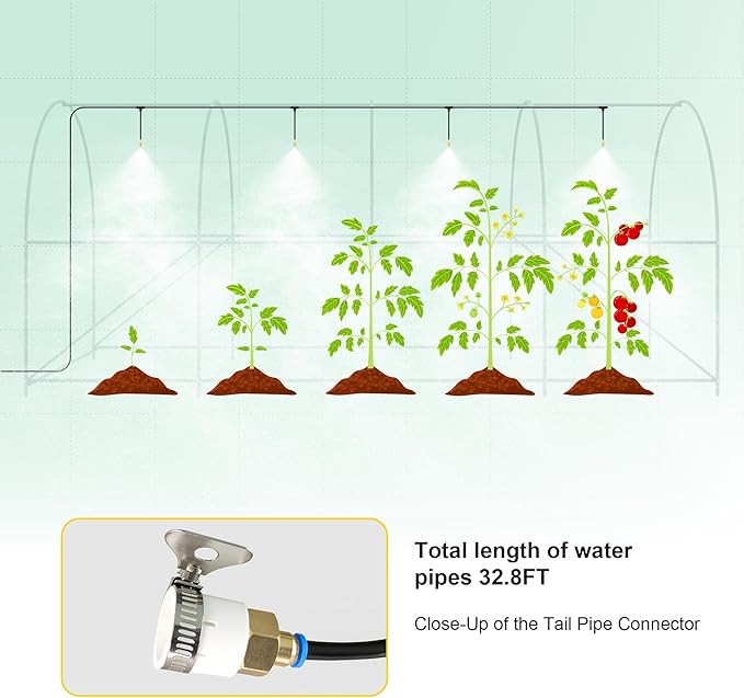 GOJOOASIS Greenhouse with Water System Outdoor Green House for Outside Winter Heavy Duty Large Walk-in Tunnel Portable Greenhouses for Backyard Plants Shed (15'x7'x7' w/ Irrigation System)
