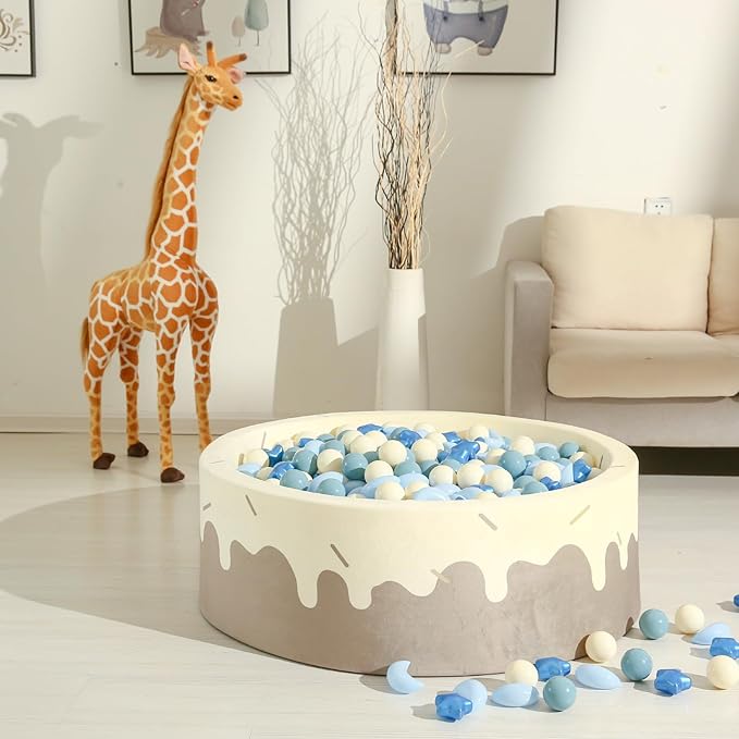 GOGOSO Ball Pit Balls Stars Moon Shapes Plastic Pitballs for Toddler Play Tent Baby Photo Props Kids Pool Water Toys Kiddie Pool Party Decor, Pearl Blue+Cream Blue+White,200PCS