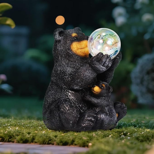 Solar Garden Statues Loving Bear Figurine with Ballon Lights for Outside, Yard Decorations Outdoor, Garden Decor Unique Birthday Housewarming Gifts for Mom, Women