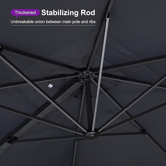 PURPLE LEAF 13 FT Square Patio Umbrella Large Cantilever Outdoor Aluminum Offset Umbrella with 360-degree Rotation for Garden Deck Backyard Pool Grey
