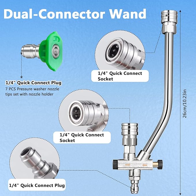 Pressure Washer Foam Cannon Accessory, Dual-Connector for Foam Sprayer with 7 Pressure Washer Tips, Car Wash Sprayer with 1/4" Quick Connect, Foam Cannon Dual Connector Accessory